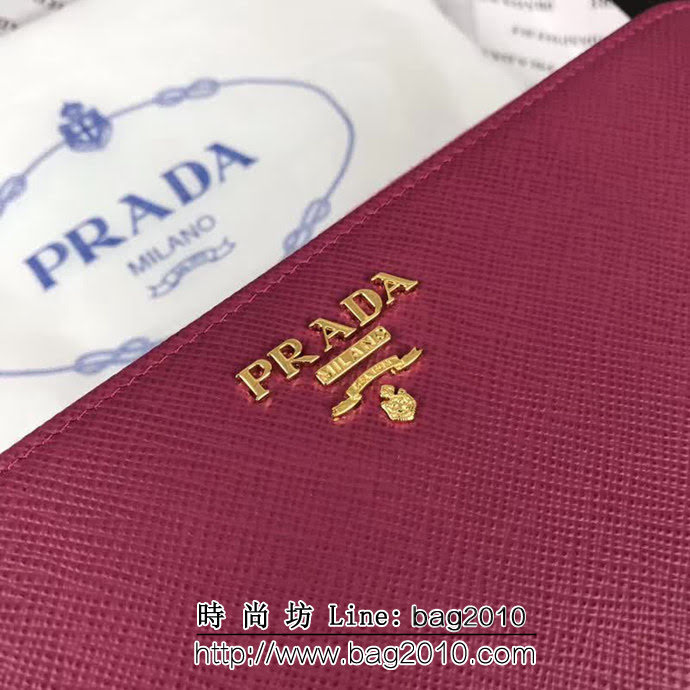 PRADA普拉達 經典款 頂級原單十字紋牛皮 時尚單拉鏈錢包 1ML506 DD1495